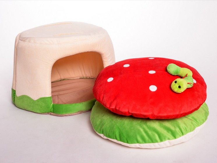 New Cute Mushroom Shape Pet Dog Cat House Bed Kennel Pink/White Puppy